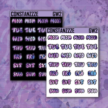 Load image into Gallery viewer, Purple Shatter Go Wild Small Bubble Days of the Week Sticker Sheet