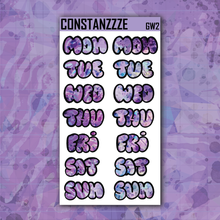 Load image into Gallery viewer, Jumbo Purple Shatter Go Wild Bubble Days of the Week Sticker Sheet