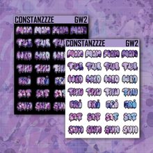 Load image into Gallery viewer, Purple Shatter Go Wild Small Drippy Days of the Week Sticker Sheet