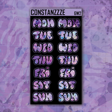 Load image into Gallery viewer, Jumbo Purple Shatter Go Wild Bubble Days of the Week Sticker Sheet