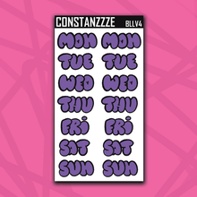 Load image into Gallery viewer, Jumbo Love Zombie Bubble Days of the Week Sticker Sheet