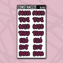 Load image into Gallery viewer, Jumbo Valentines Bubble Days of the Week Sticker Sheet