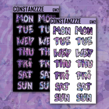 Load image into Gallery viewer, Jumbo Purple Shatter Go Wild Zombie Days of the Week Sticker Sheet