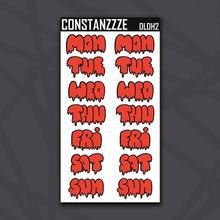 Load image into Gallery viewer, Jumbo Dark Holiday Drippy Days of the Week Sticker Sheet