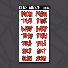 Load image into Gallery viewer, Jumbo Dark Holiday Zombie Days of the Week Sticker Sheet