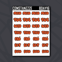 Load image into Gallery viewer, Bubble Letter Days of the Week Sticker Sheet