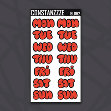 Load image into Gallery viewer, Jumbo Dark Holiday Bubble Days of the Week Sticker Sheet