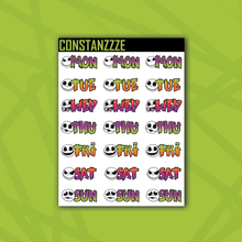 Load image into Gallery viewer, Traditional Jack Zombie Days of the Week Sticker Sheet