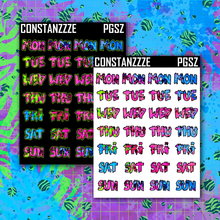 Load image into Gallery viewer, Neon Go Wild Small Zombie Days of the Week Sticker Sheet