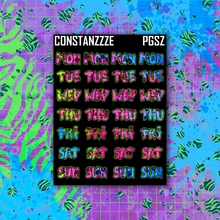 Load image into Gallery viewer, Neon Go Wild Small Zombie Days of the Week Sticker Sheet