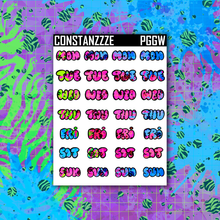 Load image into Gallery viewer, Neon Go Wild Small Bubble Days of the Week Sticker Sheet