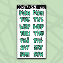 Load image into Gallery viewer, Jumbo Green Plantchette Zombie Days of the Week Sticker Sheet