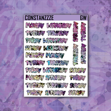 Load image into Gallery viewer, Pink Shatter Go Wild Vertical Zombie Full Days of the Week Sticker Sheet