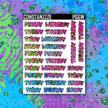 Load image into Gallery viewer, Neon Go Wild Vertical Zombie Full Days of the Week Sticker Sheet