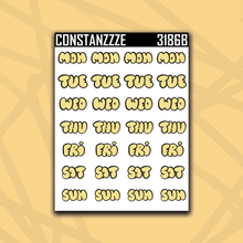 Load image into Gallery viewer, 318 Bubble Letter Days of the Week Sticker Sheet