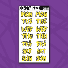 Load image into Gallery viewer, Jumbo Brights Zombie Days of the Week Sticker Sheet