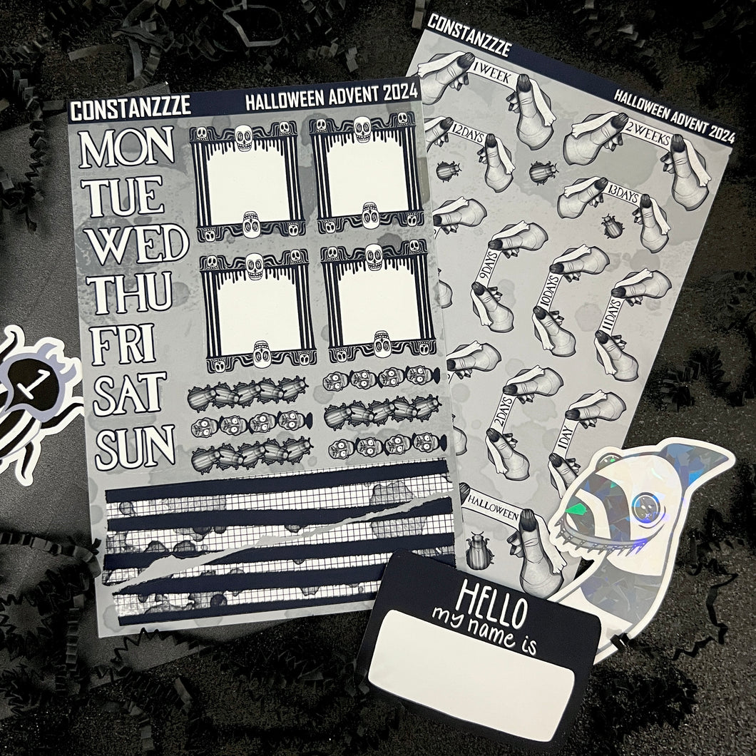 Halloween 2024 Advent Black and White Day 1 Sticker Sheets