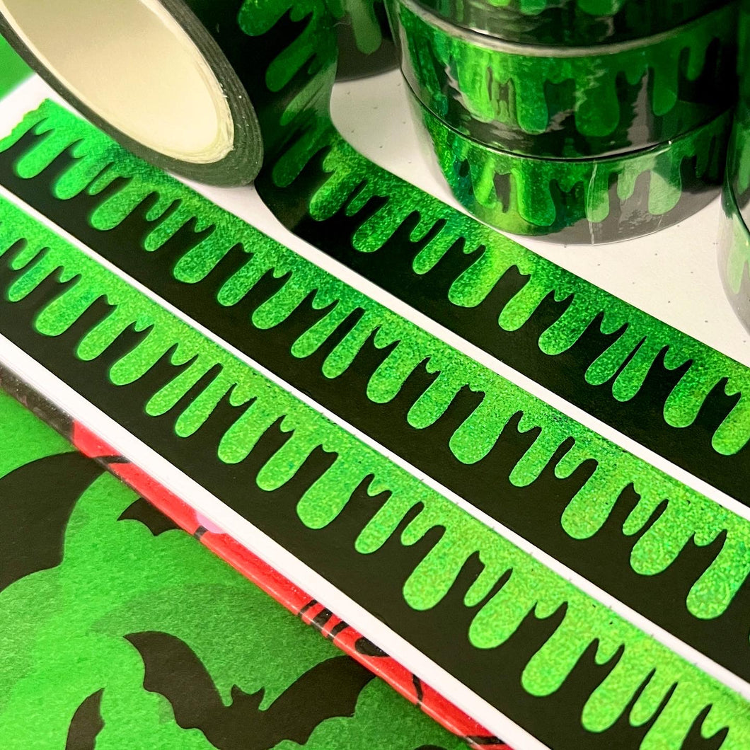 Green Drippie Foil Washi Tape