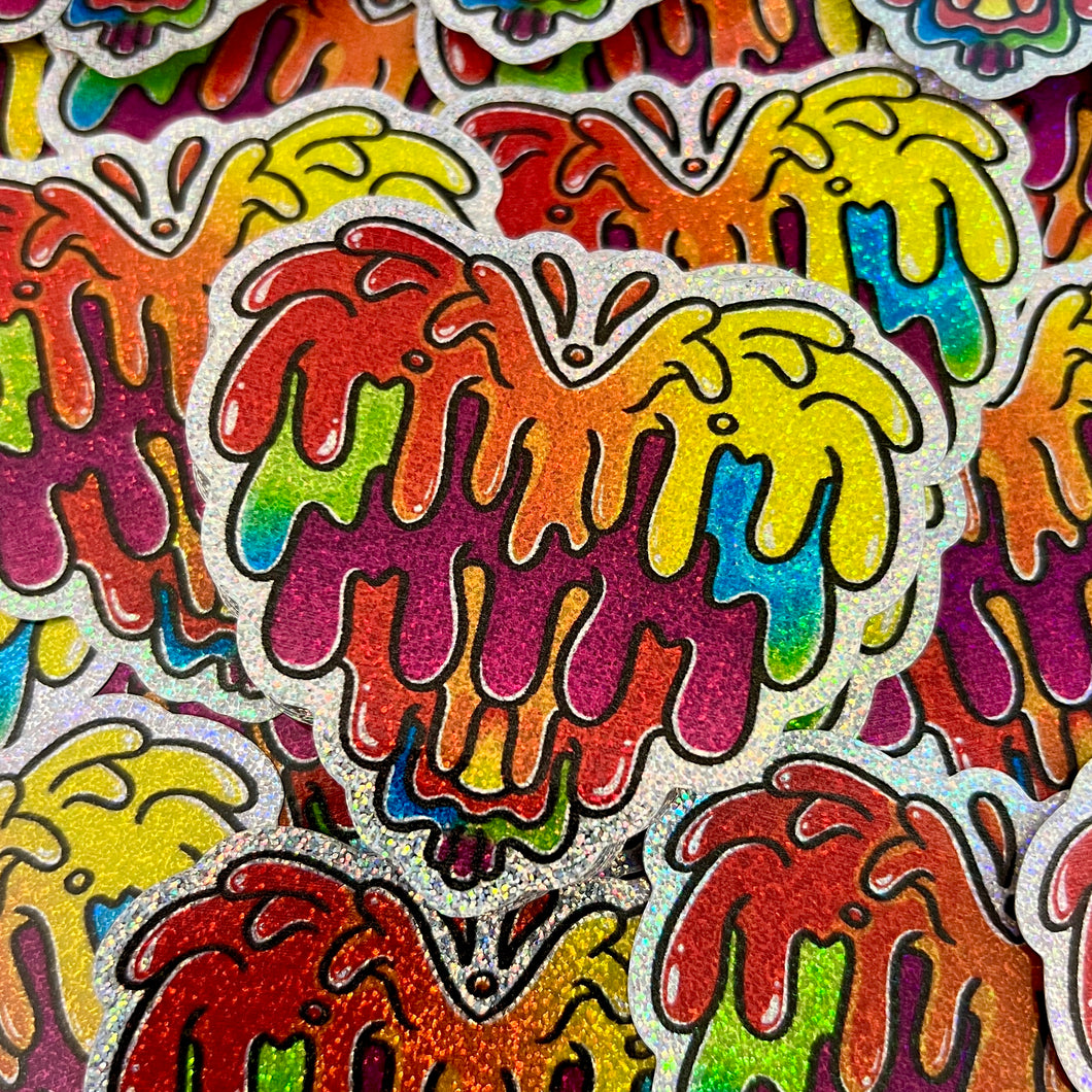 Rainbow Drippie Heart Glitter Vinyl Sticker