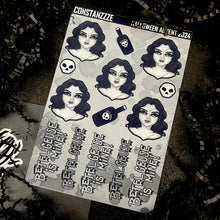 Load image into Gallery viewer, Halloween 2024 Advent Black and White Day 8 Sticker Sheets
