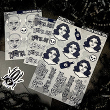 Load image into Gallery viewer, Halloween 2024 Advent Black and White Day 8 Sticker Sheets
