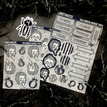 Load image into Gallery viewer, Halloween 2024 Advent Black and White Day 4 Sticker Sheets
