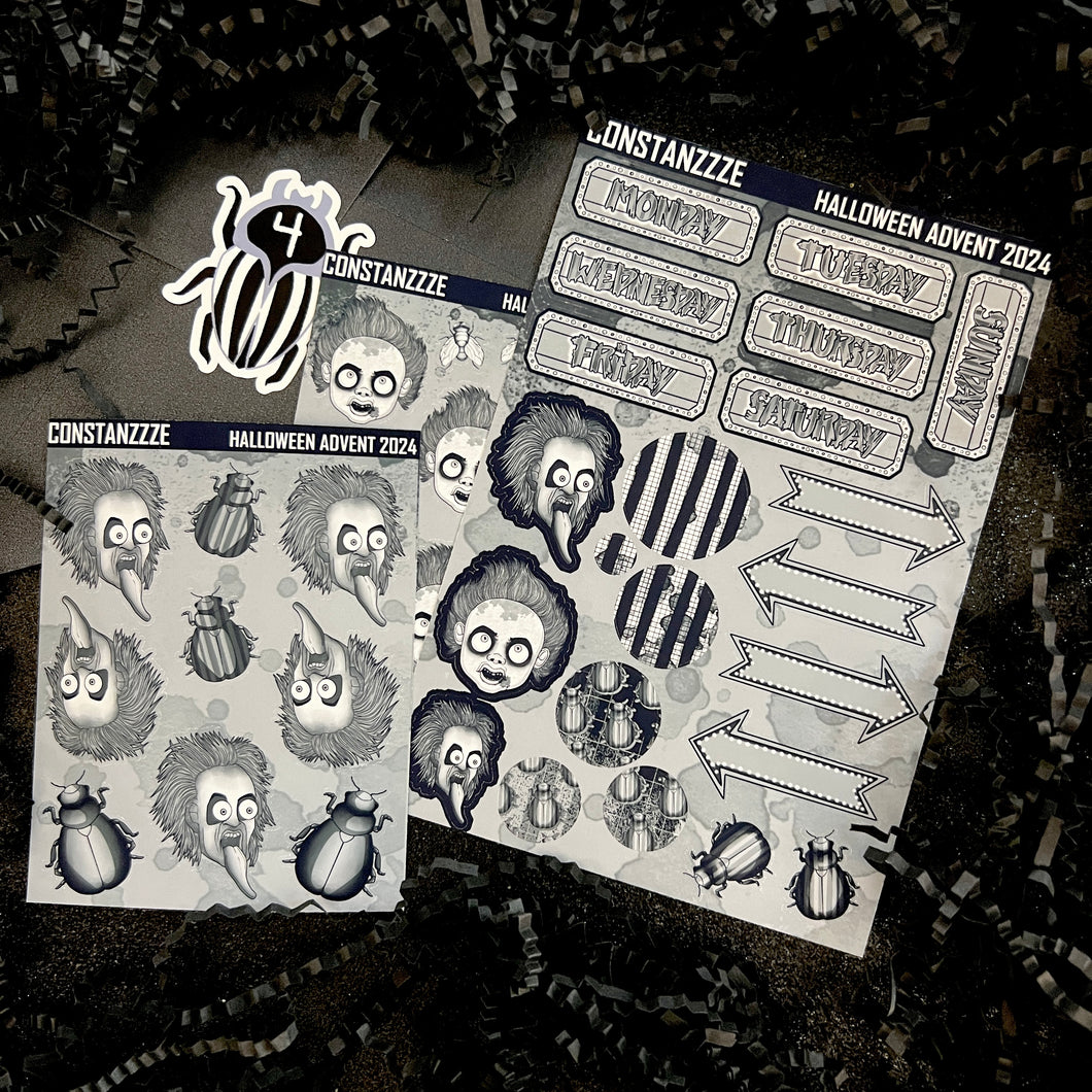 Halloween 2024 Advent Black and White Day 4 Sticker Sheets