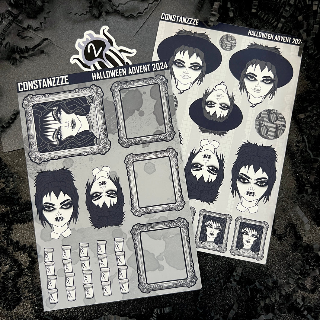 Halloween 2024 Advent Black and White Day 2 Sticker Sheets