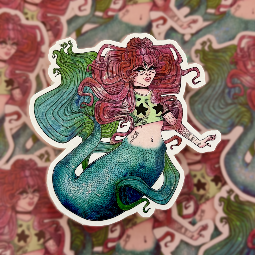 Red Mermaid Glitter Vinyl Sticker