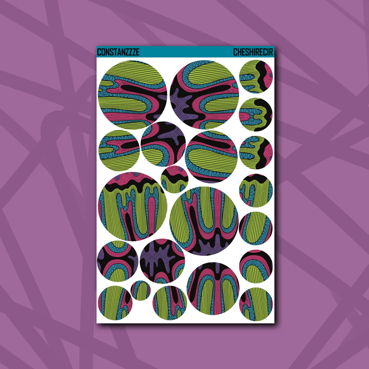 Cheshire Trippy Pattern Circle Sticker Sheet