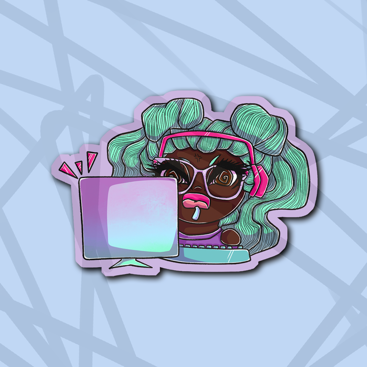 Teal Gamer Girl (DS) Die Cut