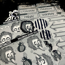 Load image into Gallery viewer, Halloween 2024 Advent Black and White Day 4 Sticker Sheets
