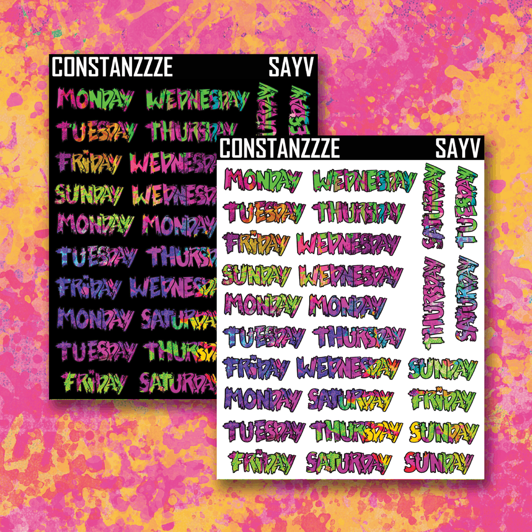 Spooky All Year Ghostie Splatter Vertical Zombie Full Days of the Week Sticker Sheet