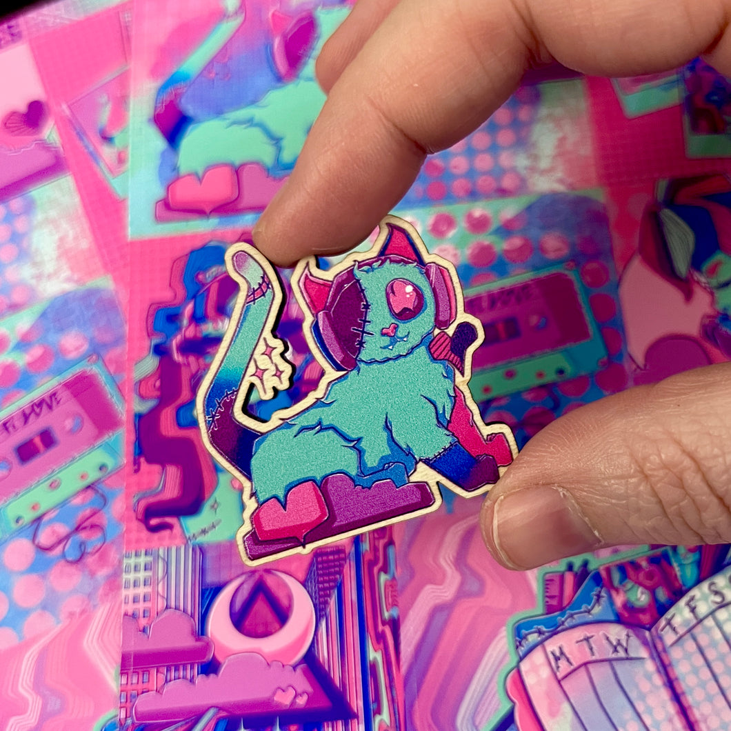 Love Zombie Meow Meow Wooden Pin