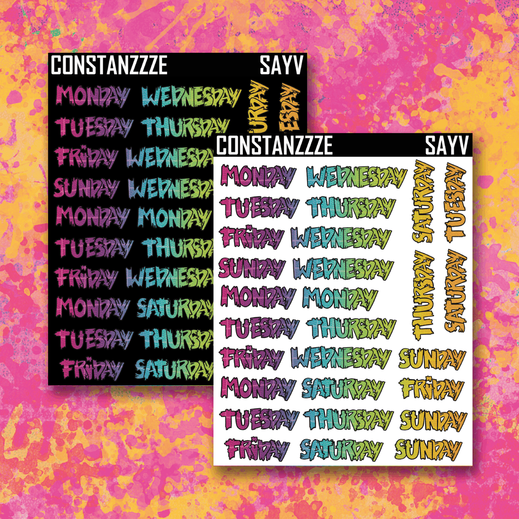 Spooky All Year Rainbow Grid Vertical Zombie Full Days of the Week Sticker Sheet