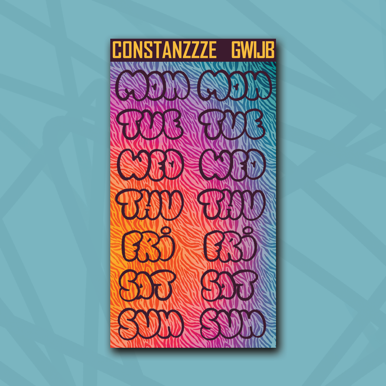 Jumbo Race to Wild Zebra Bubble Days of the Week Sticker Sheet