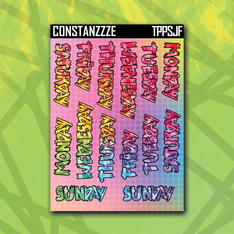 Jumbo Planner Party Zombie Full Days of the Week Sticker Sheet