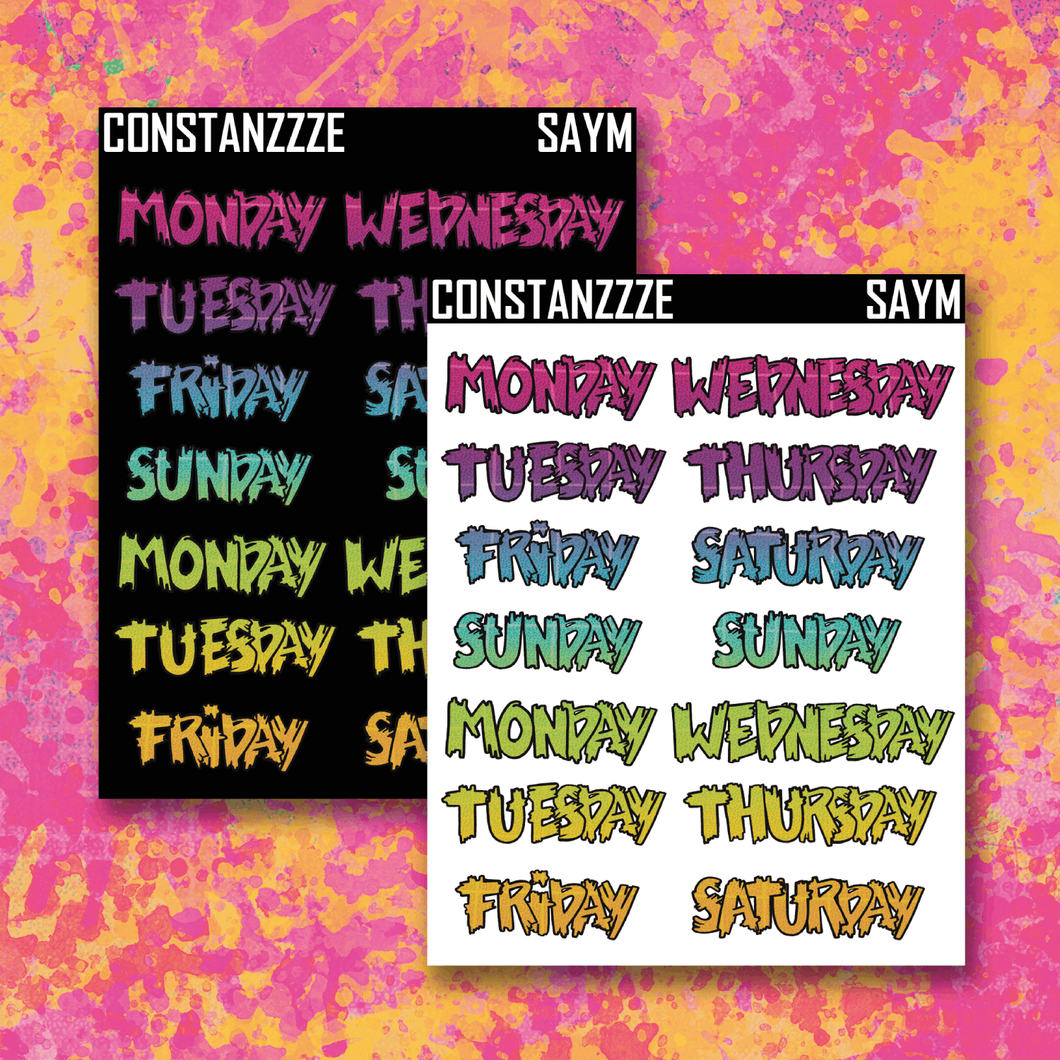 Spooky All Year Rainbow Grid Medium Zombie Full Days of the Week Sticker Sheet