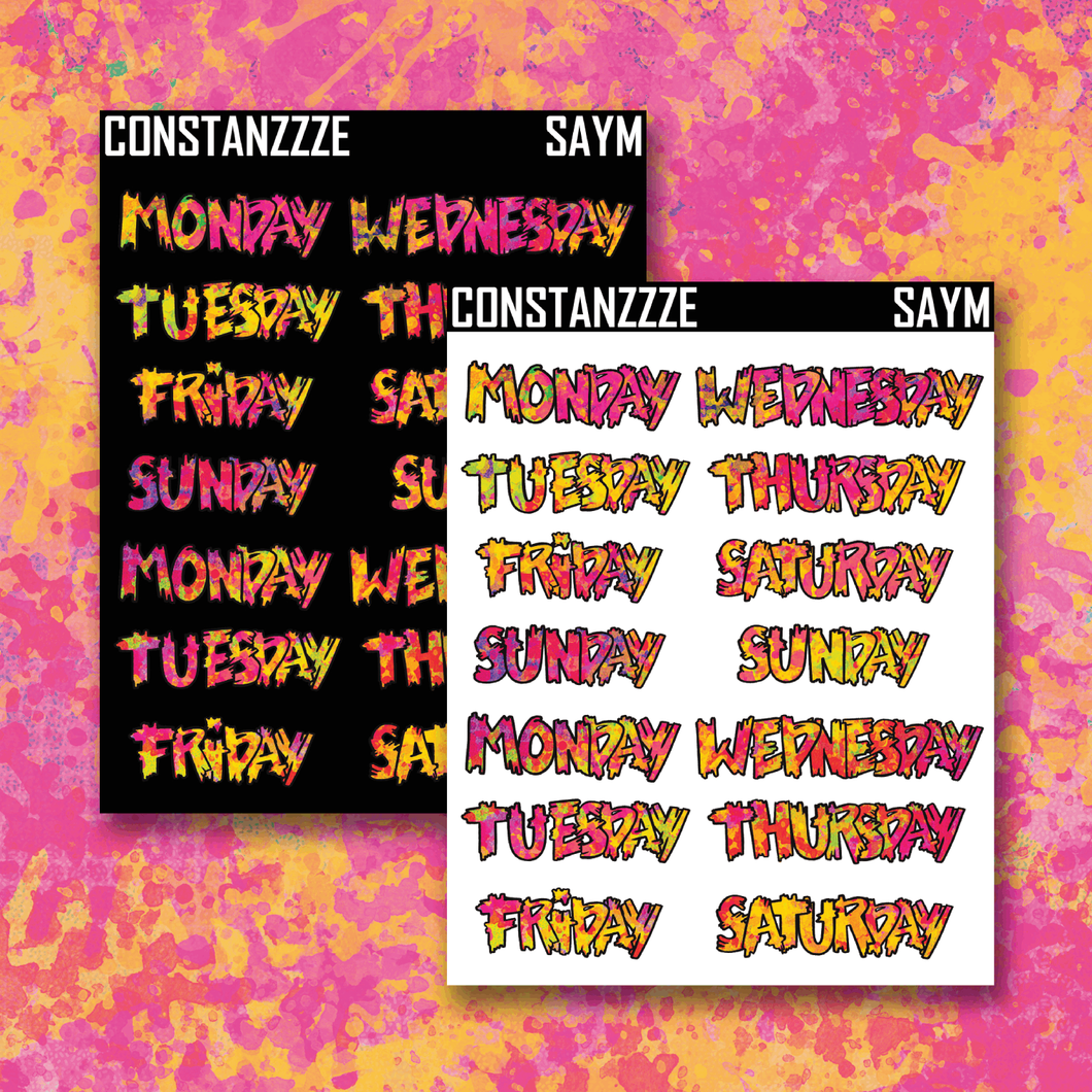 Spooky All Year Splatter Medium Zombie Full Days of the Week Sticker Sheet