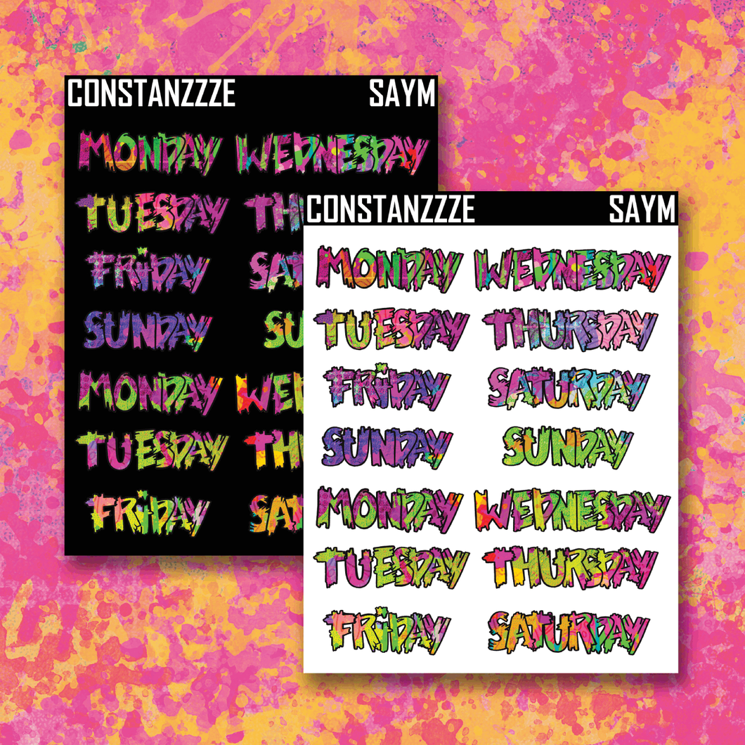 Spooky All Year Ghostie Splatter Medium Zombie Full Days of the Week Sticker Sheet