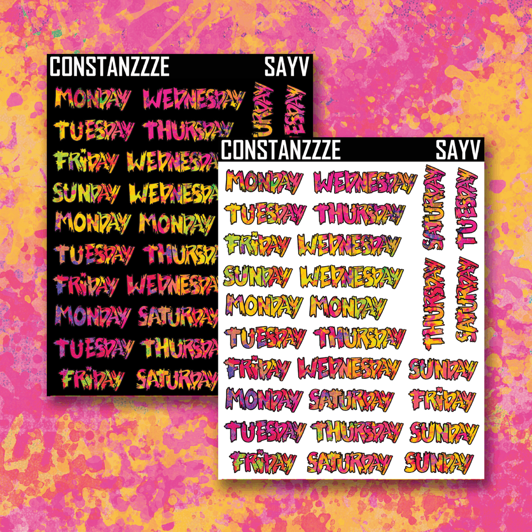 Spooky All Year Splatter Vertical Zombie Full Days of the Week Sticker Sheet