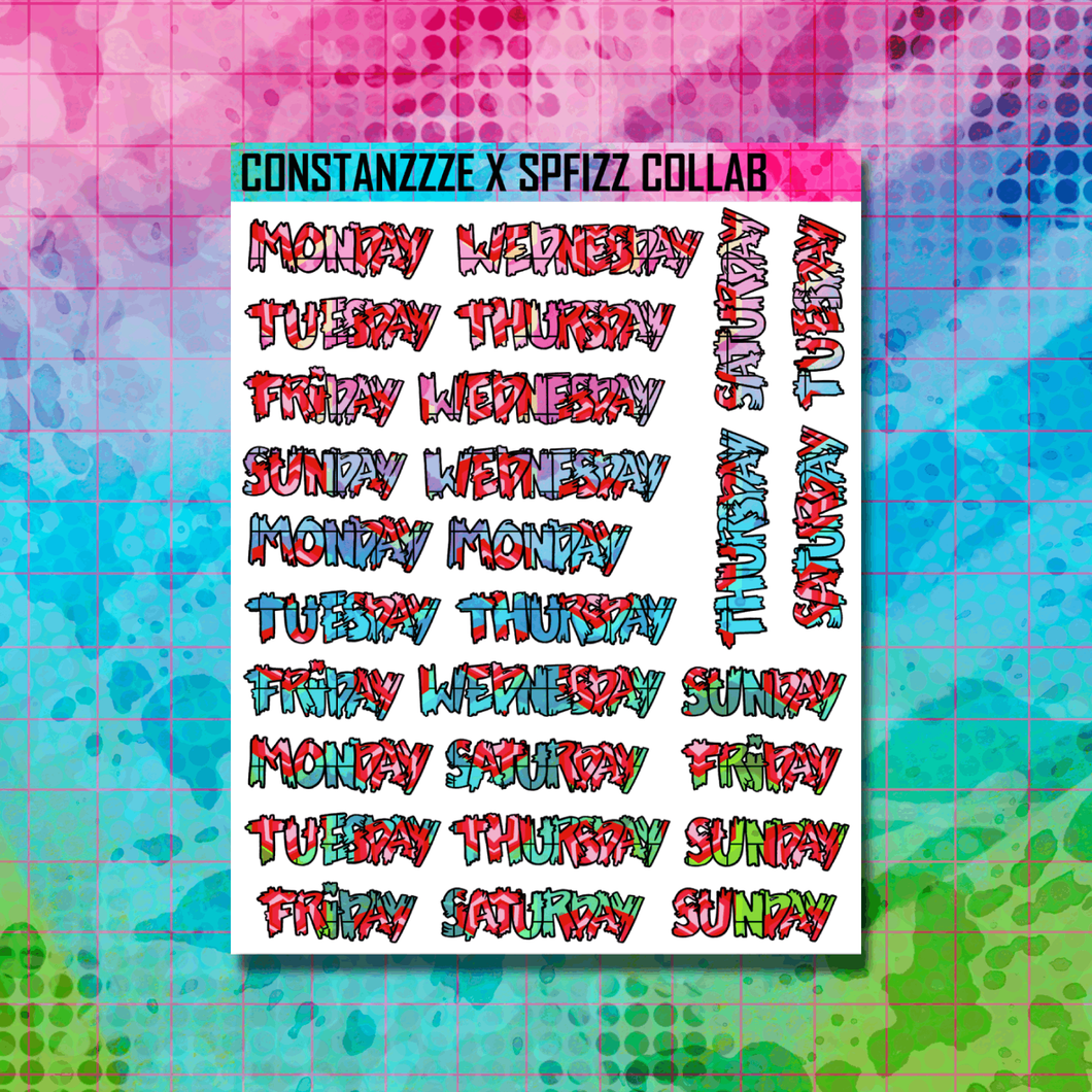 Girl Gang Hearts Vertical Zombie Full Days of the Week Sticker Sheet