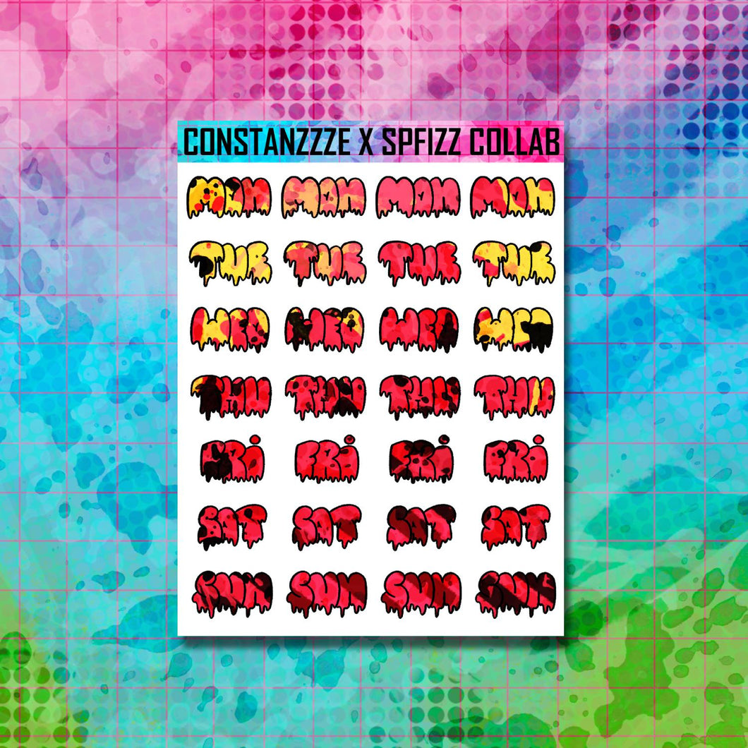 Girl Gang Him Small Drippy Days of the Week Sticker Sheet