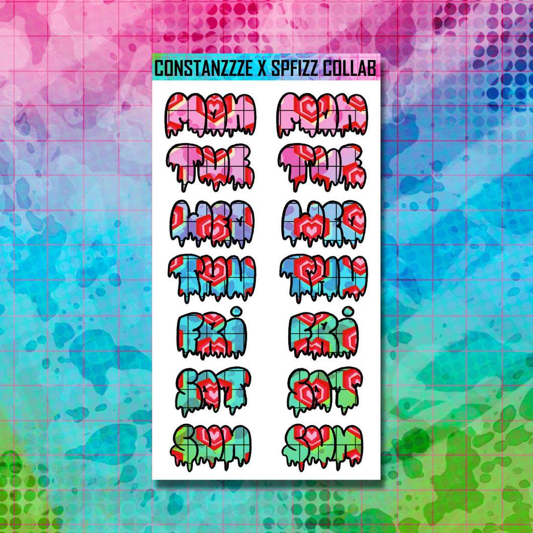 Jumbo Girl Gang Hearts Drippy Days of the Week Sticker Sheet