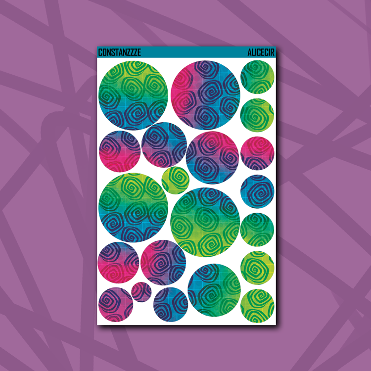 Alice Gone Mad Swirly Pattern Circle Sticker Sheet