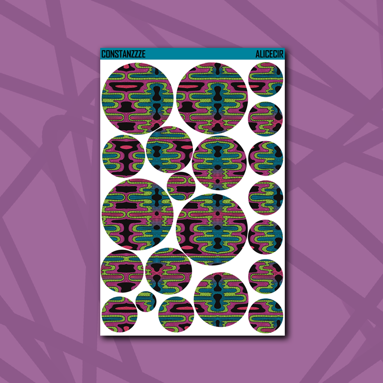 Alice Gone Mad Trippy Pattern Circle Sticker Sheet