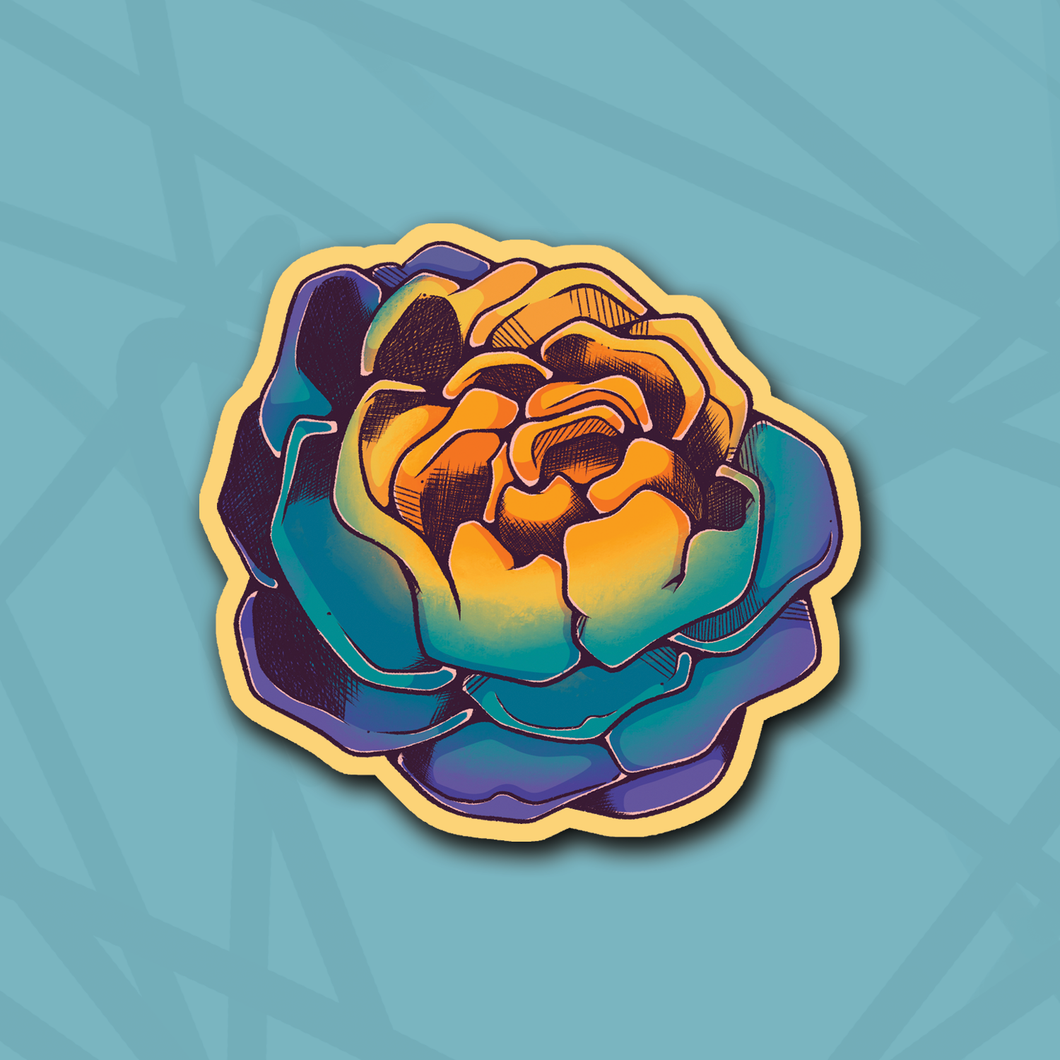 Yellow Teal Peony Die Cut