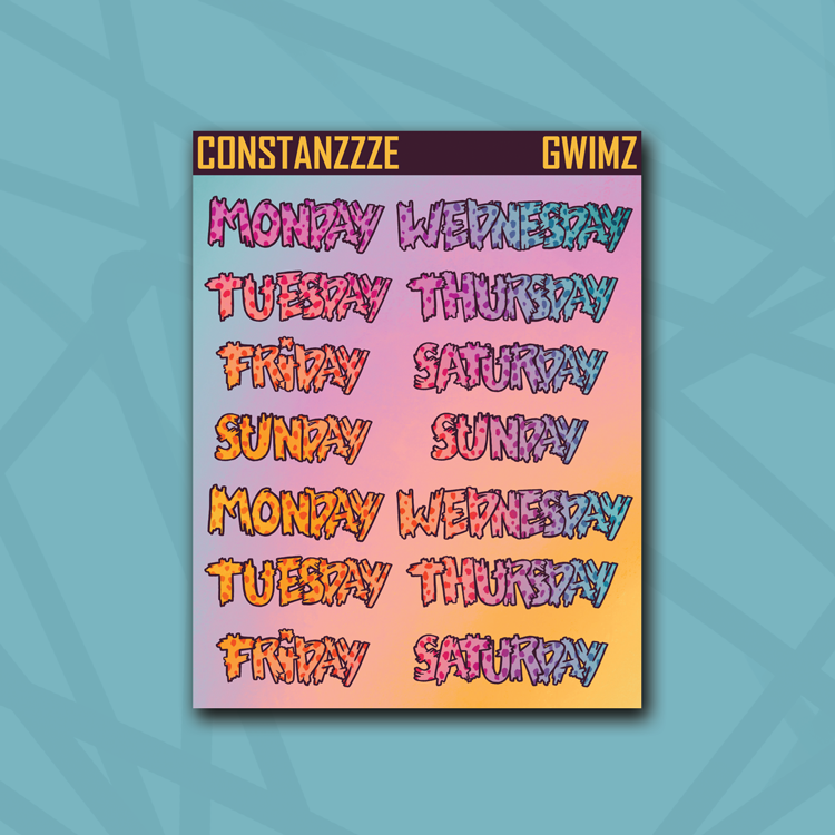 Race to Wild Cheetah Medium Zombie Full Days of the Week Sticker Sheet
