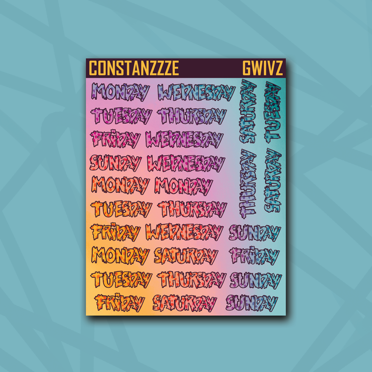 Race to Wild Cheetah Vertical Zombie Full Days of the Week Sticker Sheet