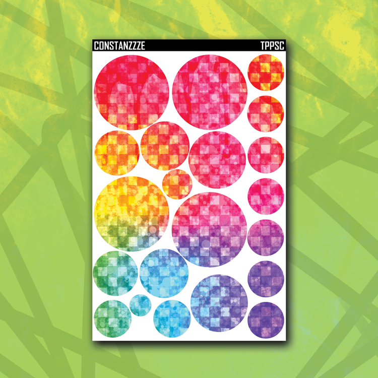 Rainbow Glitter Checker Circle Sticker Sheet